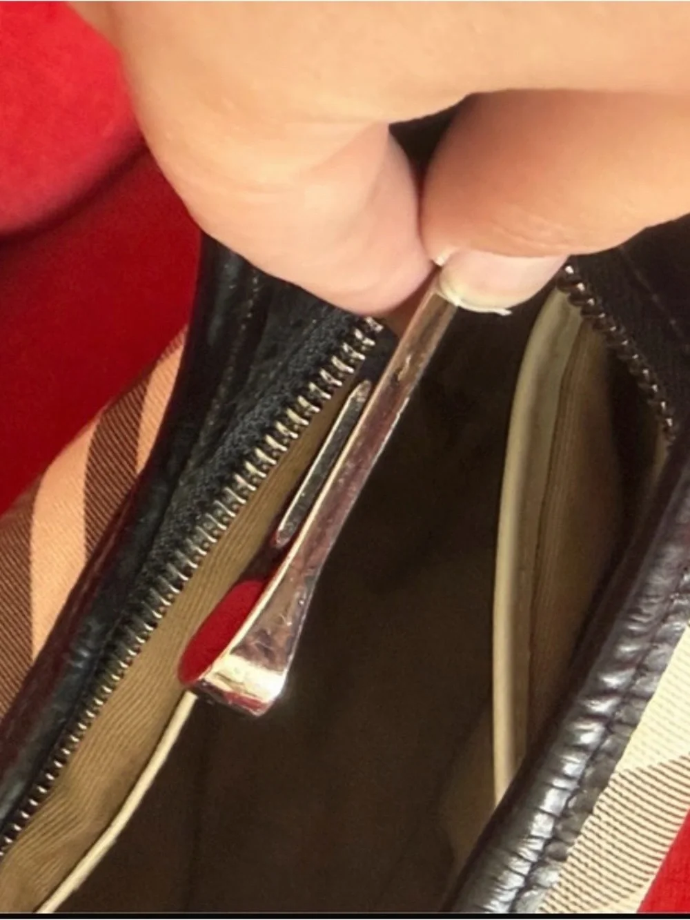 Burberry Beige Plaid Hobo with Black Trim